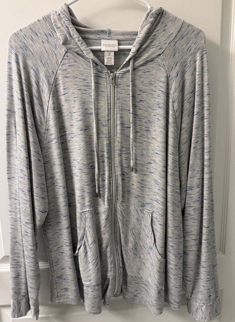 Weekends By Chico's Women's Size 2 (L) Blue Heather Full Zip Hoodie Jacket